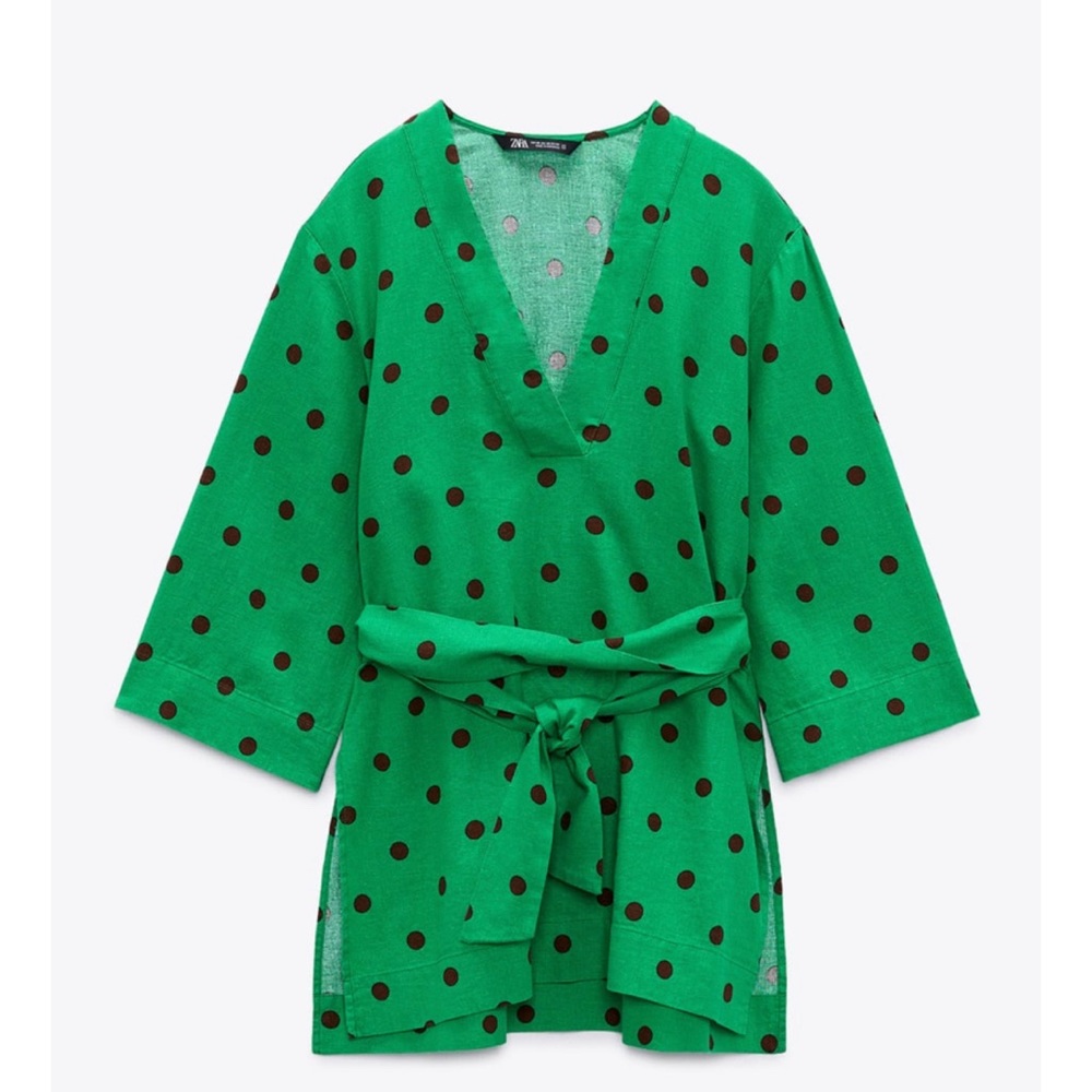 LINEN BLEND POLKA DOT KAFTAN